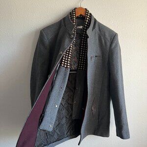 Men's Gray Wool Blend Bavarian Coat Removable Liner - Size Medium